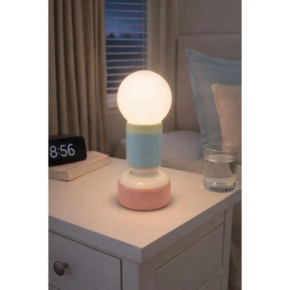 New Pastel Pink Green Cermaic Nightstand Table Lamp Modern Retro Style Light